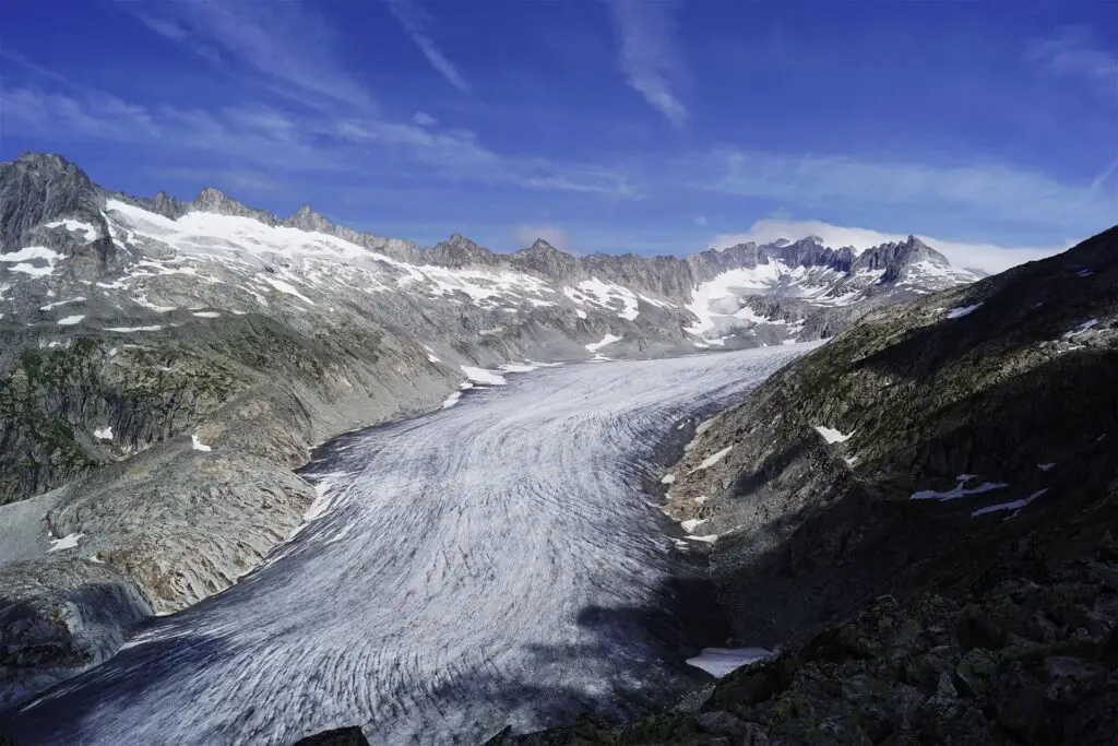 The Rhone Glacier in the Swiss Alps.