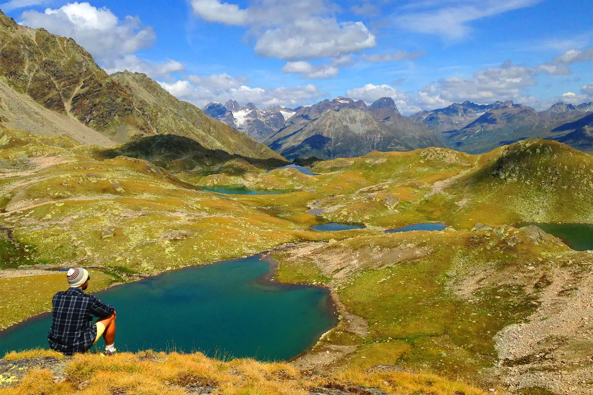 The most beautiful unknown lakes in Switzerland. Among them are the lake plates of Macun in the Swiss National Park.
