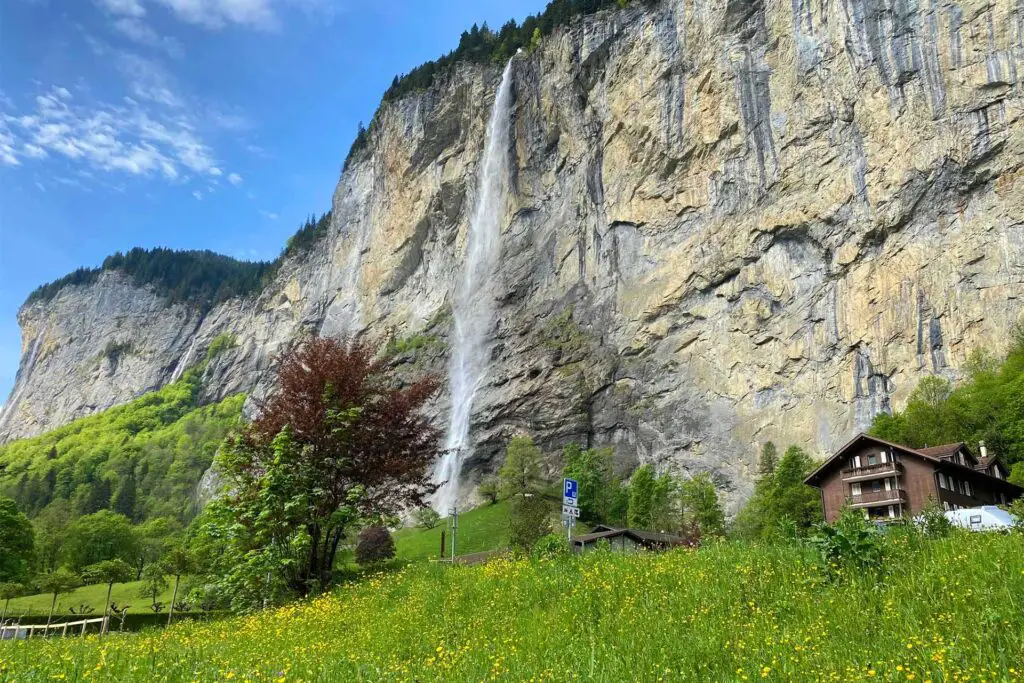 The famous Staubbach Falls waterfall in Lauterbrunnen.
