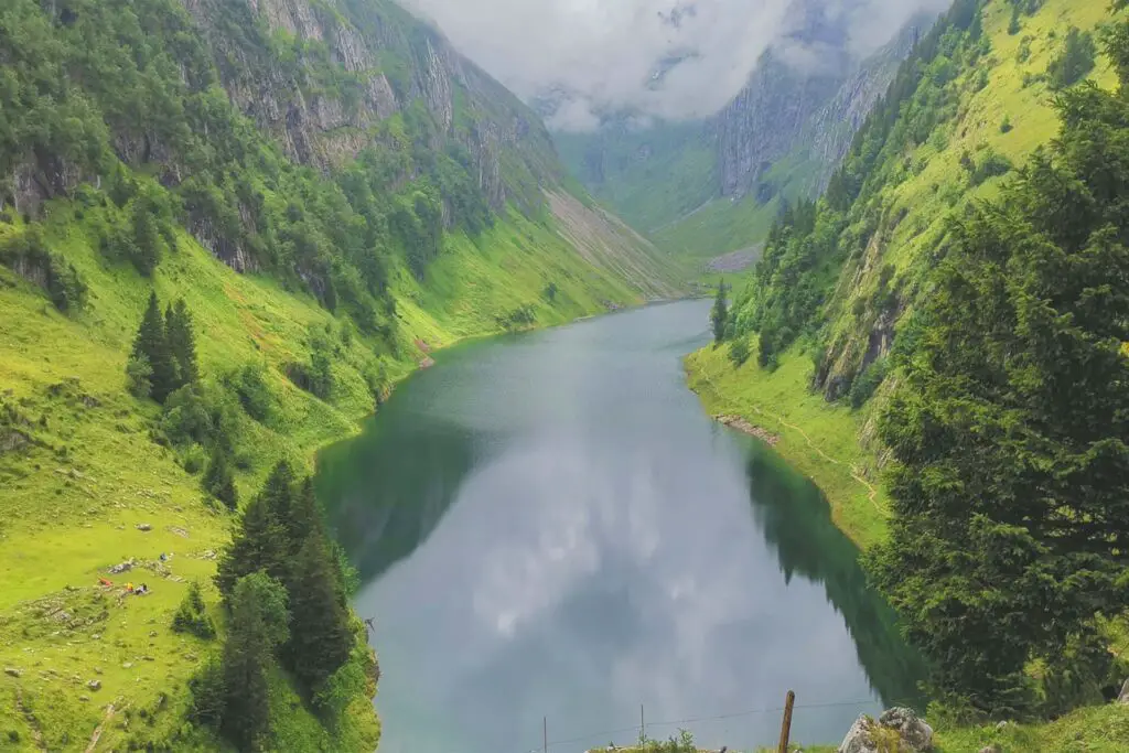 Lake Fälensee, the fjord in the Alpstein mountains.