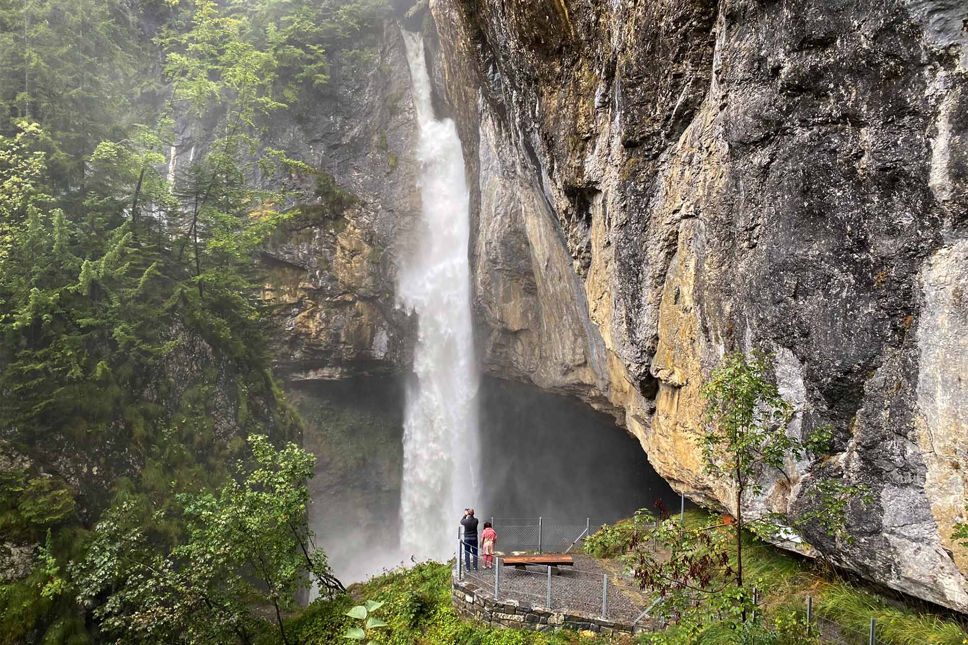 The powerful Berglistüber Waterfall is one of the most beautiful waterfalls in Switzerland.